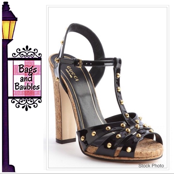 Gucci Shoes - GUCCI Jacquelyn Patent Leather Stud Sandals, 39 IT